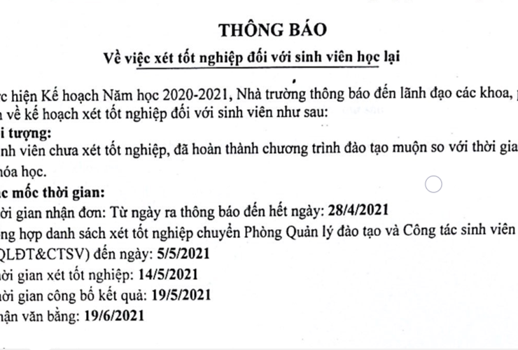 THỒNG BÁO XÉT TỐT NGHIỆP ĐỐI VỚI SINH VIÊN HỌC LẠI
